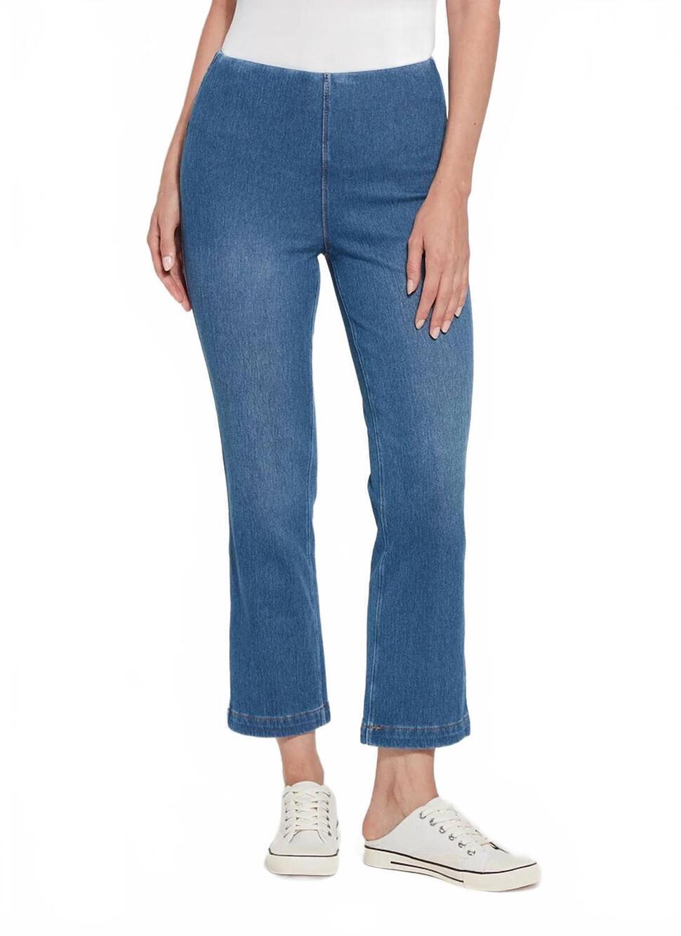 NEW LYSSE ankle denim baby bootcut jeans in mid wash